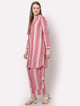 Red Stripe Embroidered Kurta Set Red color