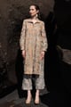 Metallic Badla Stitch Contrast Pant Set Beige color