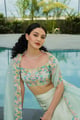 Tara Organza Dupatta with Drape Skirt and off Shoulder Blouse Green color