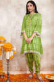 Cotton Silk Printed Geometric Round Kurta Pant Set Green color