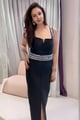 Bandage Figure Form Knit Embellished Maxi Dress Black color