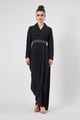 Black Notch Drape Dress with Embellished Belt Black color
