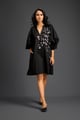 Green Metallic Floral Embroidered Dress Black color