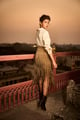 Sueded Fringe Skirt Tan color