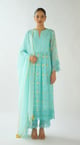 Firozi Embroidered Cotton Kurta Set Blue color