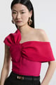 Figure Form Bandage Knit Asymmetric Strap Top Pink color