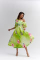 Lime Green Floral Midi One Shoulder Dress