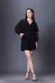 Black Playsuit with Hand Embroidered Sleeve & Belt Black color