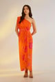 Printed Cowl Drape Dress Orange color