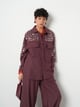 Maroon Embellished Cordset with a Utility Shirt and Relaxed Pant Maroon color