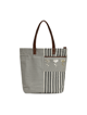 Retro Stripe Ladies Tote Bag with Zip Off White/Grey color