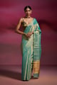 Sky Blue Handwoven Tissue Saree on Gold Base Metallic blue color