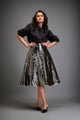 Gun Metal Coloured Metallic 3-D Textured A-Line Skirt Gunmetal & Black color