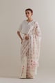 Off-White Floral Chanderi Saree Pink/Green color
