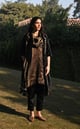 Sati Cowl Kurta in Black Tissue Stripes Black Pant Black color