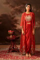 Eraya Embellished Drape Dress Set Red color