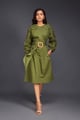Midi Dress with Pleated Frill Detailing on Sleeves Comes with Belt Green color