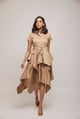 Beige-Gold Asymmetrical Layered Shirtdress with Belt - Escape By Aishwarya - Image 1