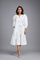 Long Gathered Hem Embellished Dress White color