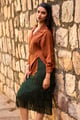 Layered Fringe Midi Skirt Forest color
