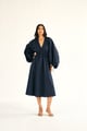 Poplin Midi Dress with Cinching Detail Blue color