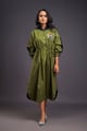 Oversized Dress with Ruched Detailing on the Waist Green/Black Green/Black color