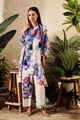 Printed Bloom Mandarin Pant Set with Scarf White color