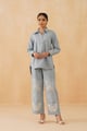 Tasmia Cotton Linen Embroidered Matching Set Blue color
