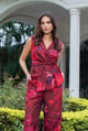 Out Of Office Multi Color Waistcoat Co-Ord Set Maroon/Pink color