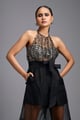 Handwoven Metallic Mesh Halter Top Black color