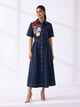 Navy Cotton Embroidered Belted Shirt Midi Dress - RUCHIKA MALLIKA LABEL - Image 1