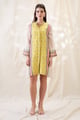 Nooma Embellished A-Line Dress YELLOW/OFF WHITE color