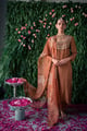 Embroidered Crushed Silk Kurta Set Brown color