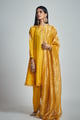 Nazish- Habutai Silk Gota Patti Embroidered Kurta with Salwar and Dupatta Happy Mustard color