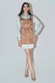 Hand-Embellished Mint & Brown Mini Dress Brown/Mint color