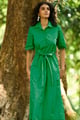 Front Tie Shirt Dress Green color