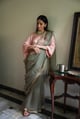 Nurjahan Organza Saree in Sage Green Sage Green color