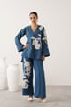 Minal Moss Crepe Embroidered Matching Set Azure Blue color