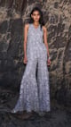 Embroidered Lace Flare Pant Silver Grey color