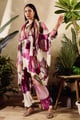 Scarf Chiffon Printed Bloom Mandarin Pattern Kurta Pant Set Off White color