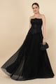Sequin Corset Plunge Gown Black color