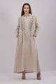 Beige Linen Dress with Silver Work Beige color