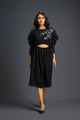 Black Midriff Cut-Out Floral Embroidered Dress Black color