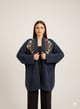 Cozy Navy Shrug with Vibrant Floral Embroidery Blue color