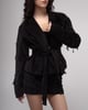 Embellished Corduroy Belted Jacket Black color