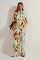 Premium Viscose Linen Floral Woven Straight Leg Trouser White/Orange/Green color