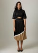 Crop Knotted Top + Colorblock Pleated Skirt Black color