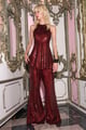 Halter Sequin Peplum Top and Flared Pant Red color