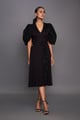 A-Line Dress with Cut Out at Waist & Sequence Sleeves Black color