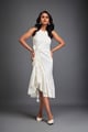 Dress with Ruched Floral Embellishments White color